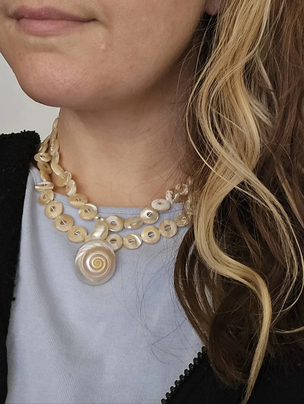 Turbo Shell Mother Of Pearl Donut Necklace Beach Boho Mermaid Tropical Resort - Picture 4 of 7